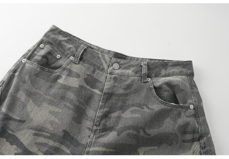 Camouflage Cargo Wide-Leg Pants Unisex Loose Casual Vintage Knife-Edge Trousers