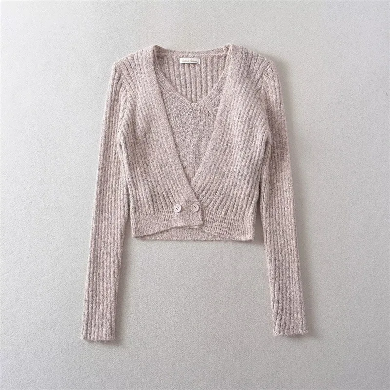 Plain Fall Polyester Fitted Layered Cardigan Vest Duo