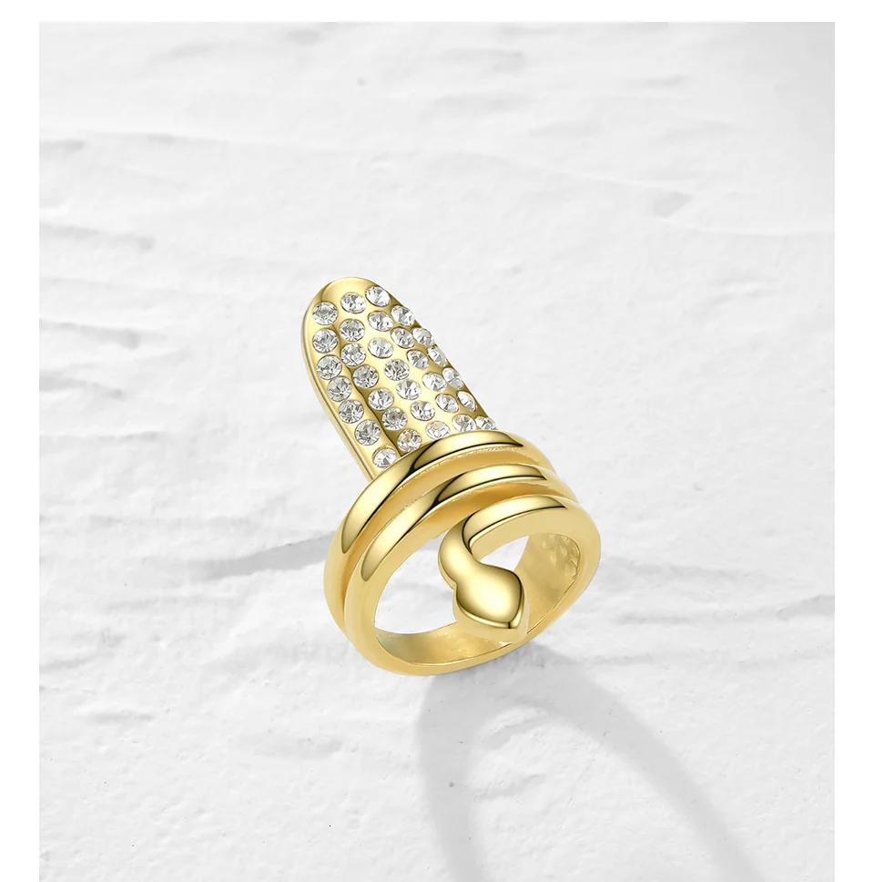 Punk Snake Rhinestone Nail Ring Stainless Steel Curve Finger Rings For Women Accessories Fashion Jewelry Gifts