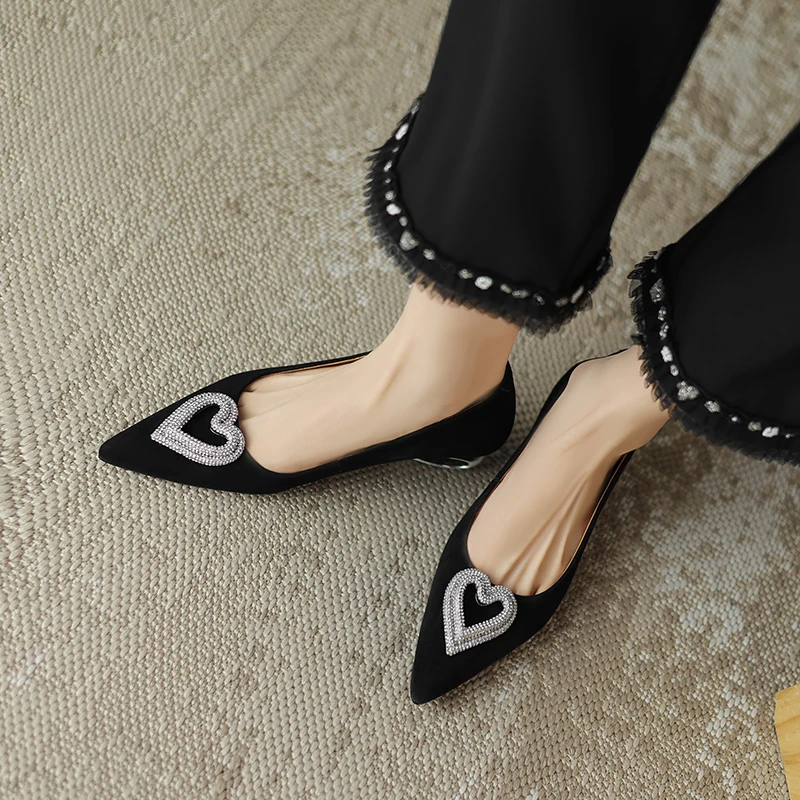 Elegant With Low Heel Brand Genuine Leather High Heels Metal Button Heels For Women Comfortable Pumps Pointed Toe