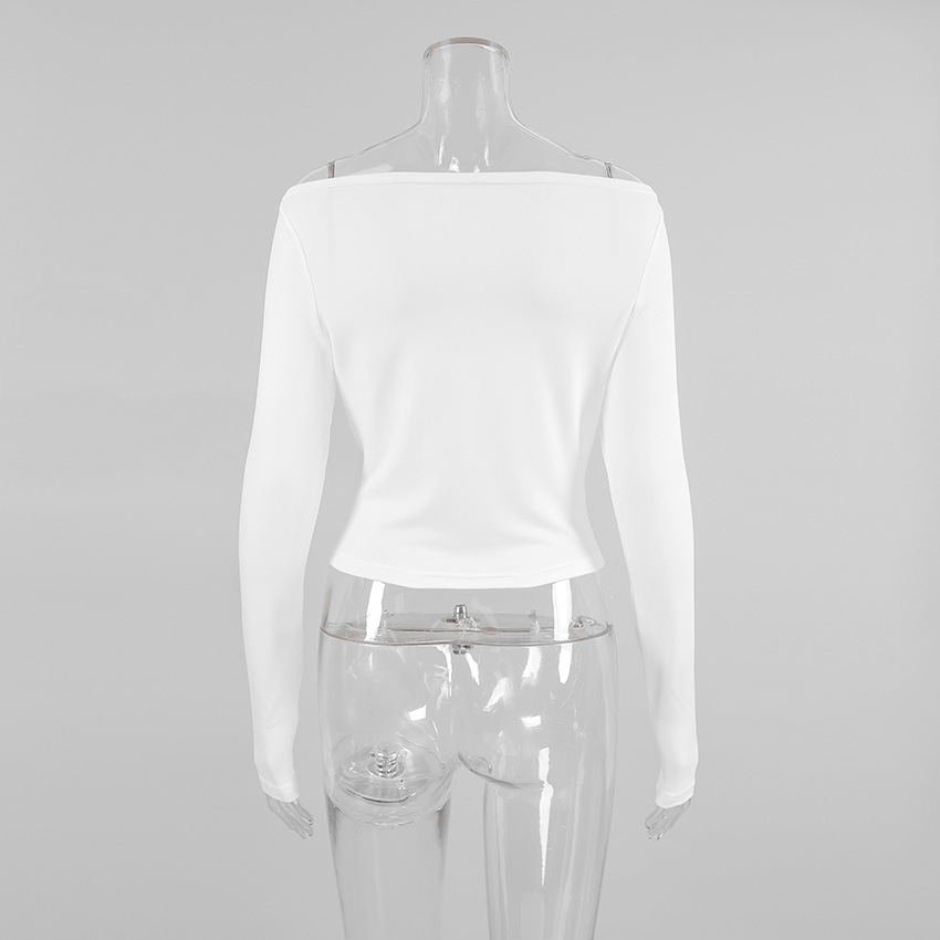 Ladies Long Sleeve Asymmetric Neckline Fitted Blouse