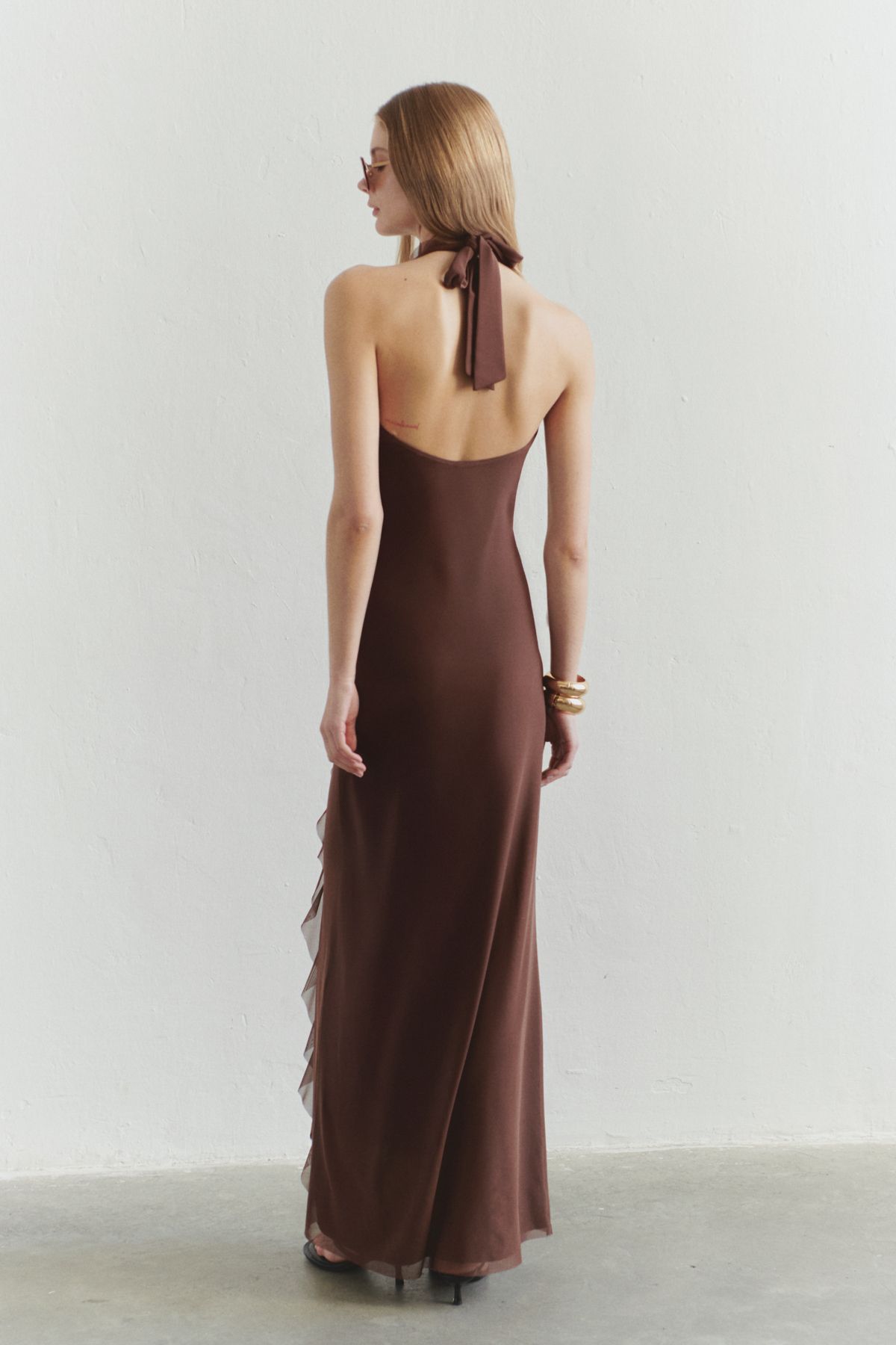 Yellow Solid Color Strapless Sexy Backless Lace High-Grade Dress Long Dress