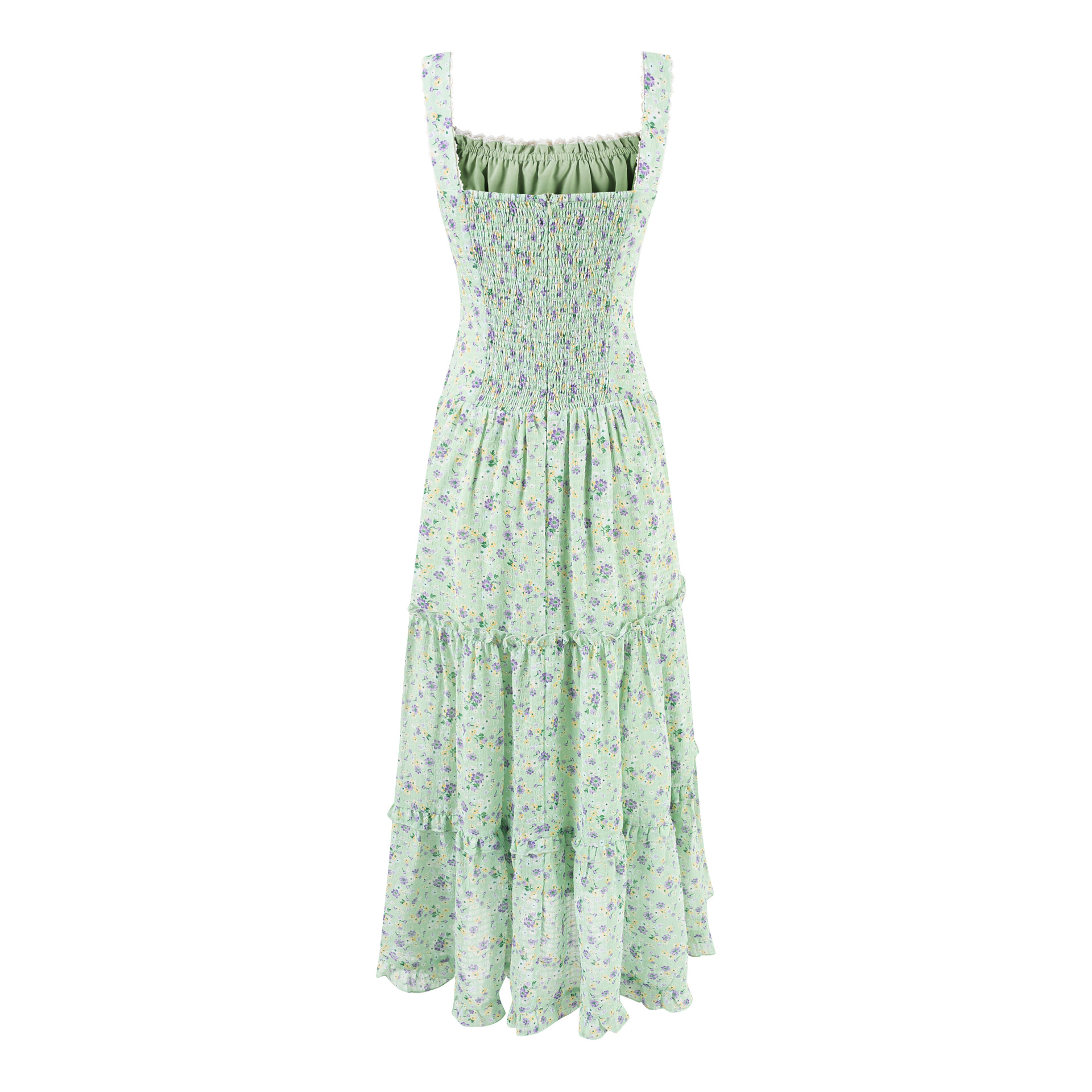 Fitted Square Neck Drawstring Lace Splicing Waist Cinched Strapless Dress with Big Flare Skirt