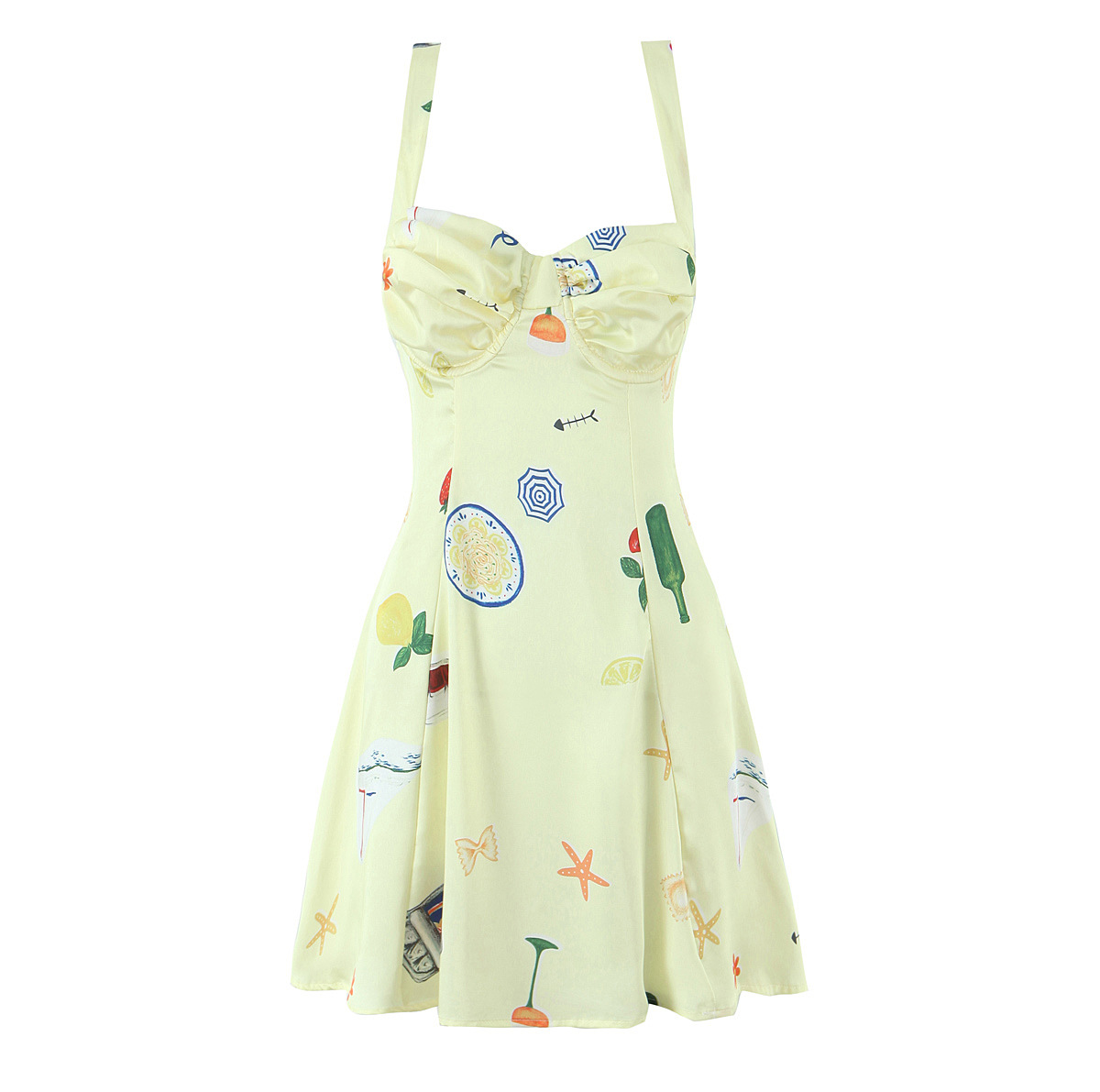 Women's Clothing Yellow Fun Print Three-dimensional Bust Support Mini Dress