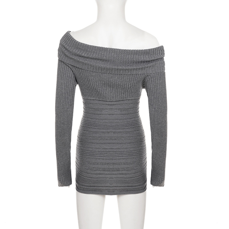 Banded Asymmetric Neck Contour Sweater Dress