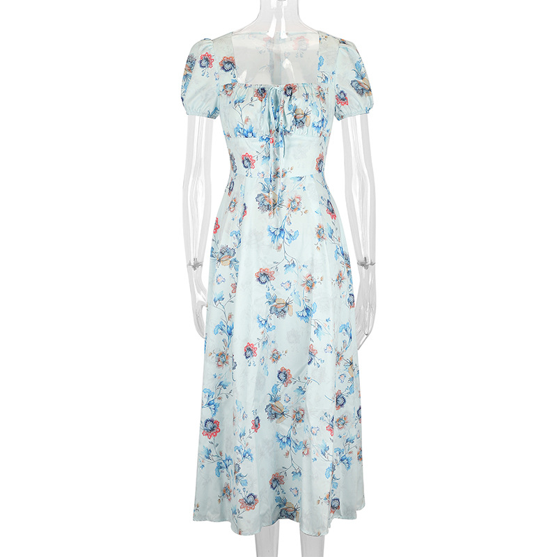 Short Puff Shoulder Botanical Maxi Dress
