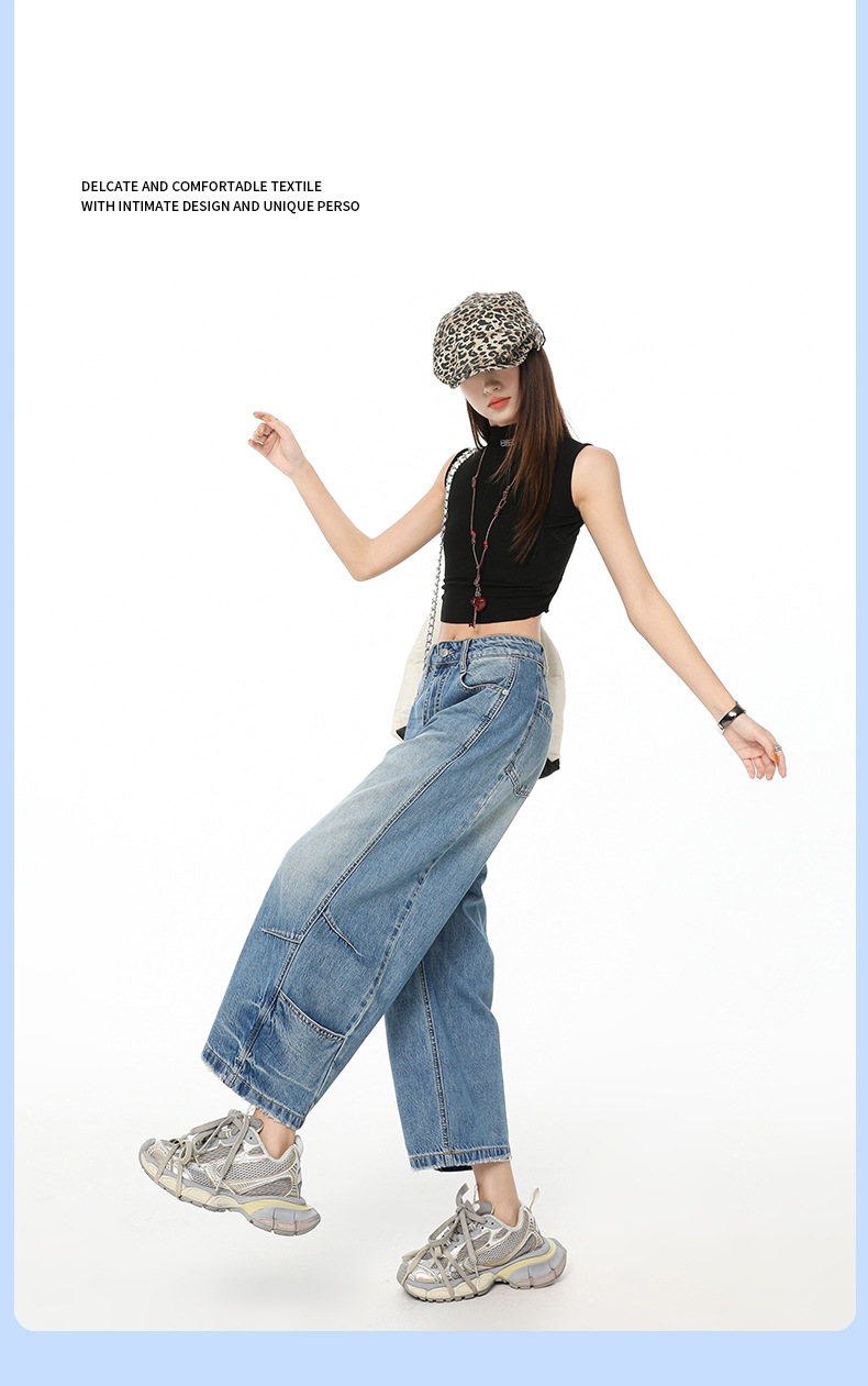 Ankle-Length Tencel Flared Denim Pants for Women Thin High-Waist Loose Slim Harem Banana Trousers