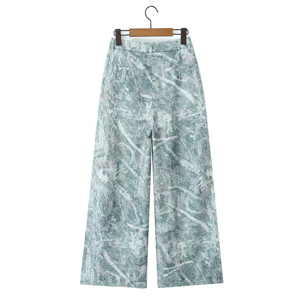 Buckle Abstract Geometric Line Sense Wide Leg Pants Female
