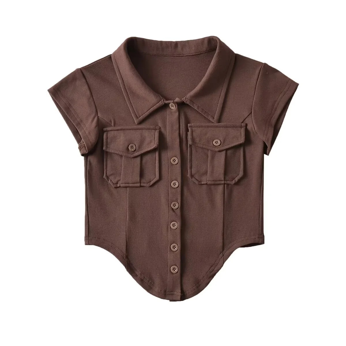 Ladies Half Sleeve Notch Collar Cardigan Tee