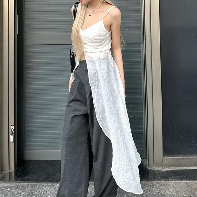 Plain Scoopneck Spandex Maxi Slit Cami and Corset