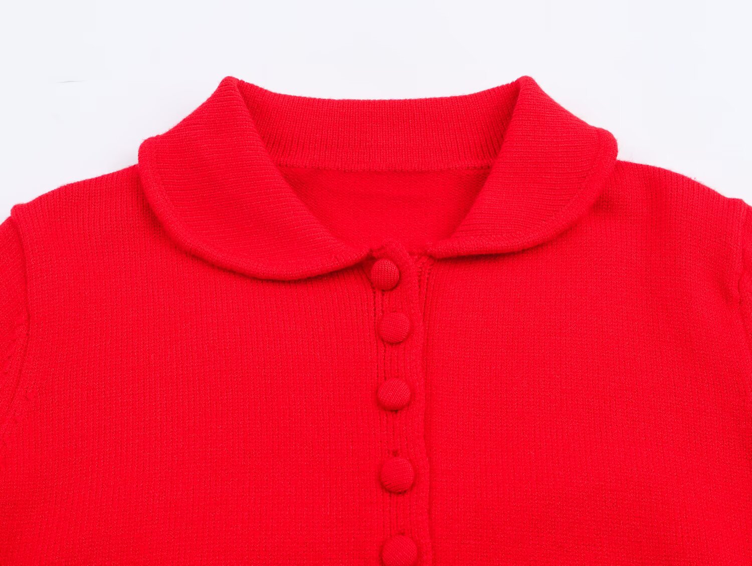 Plain Peter Pan Neck Button-Front Full Sleeve Sweater