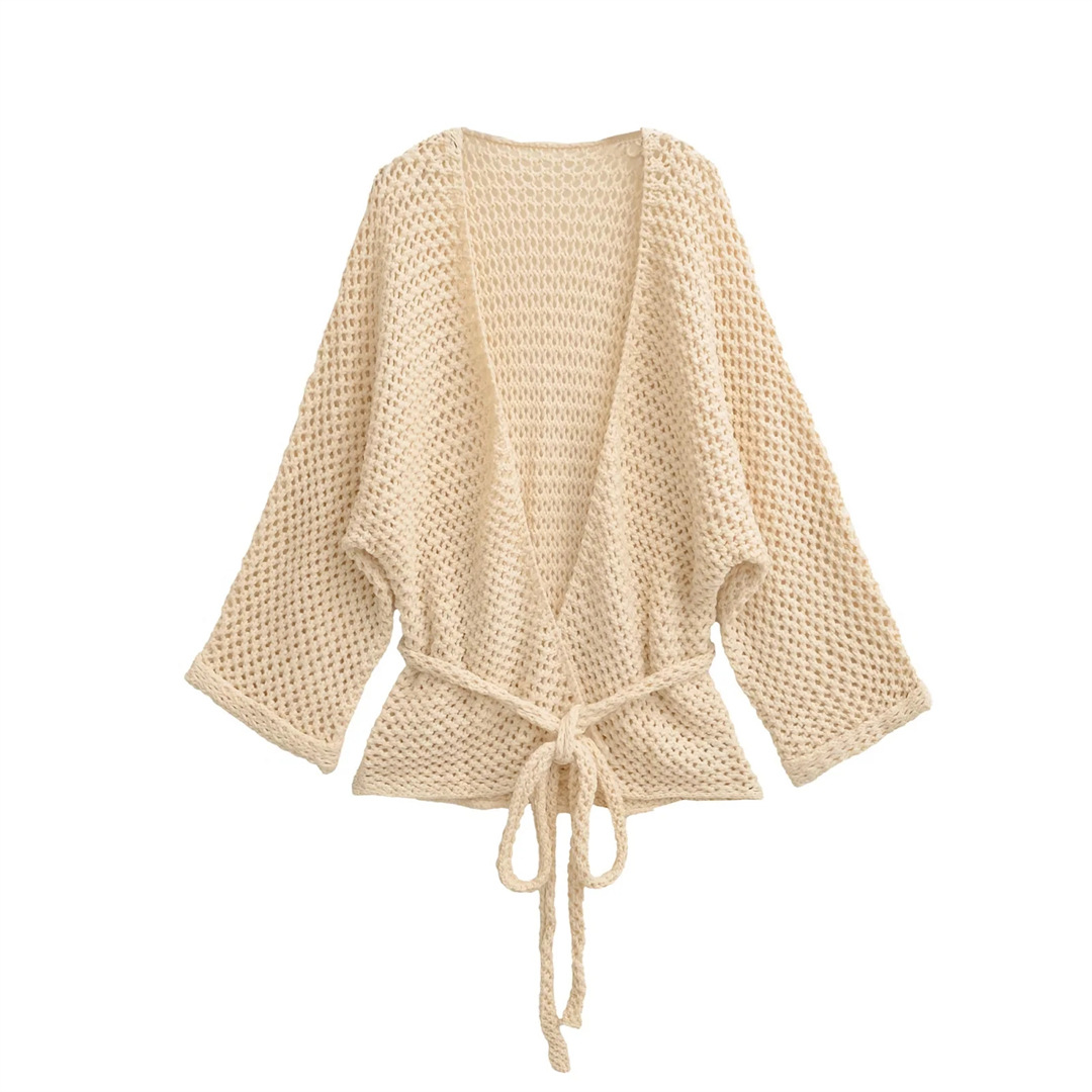 Lazy V-Neck Long Sleeve Plain Cardigan