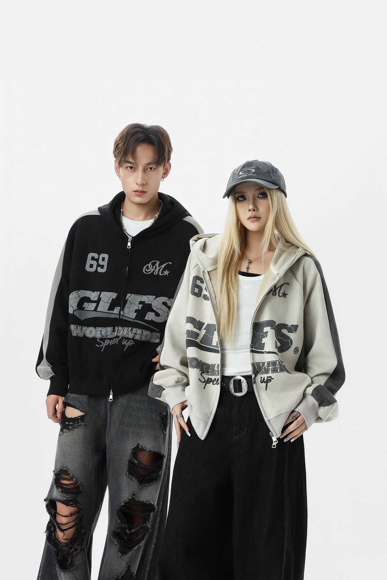 Men Streetwear Long Sleeve Zipper Hoodie