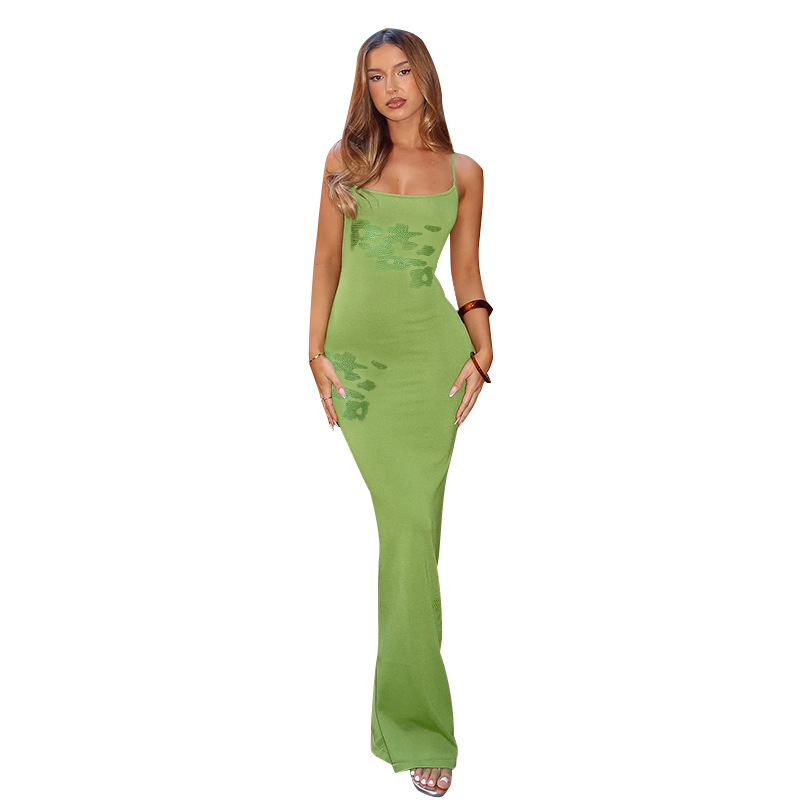 V-Neck Sleeveless Body-Hugging Patterned Polyester Adjustable Strap Dress