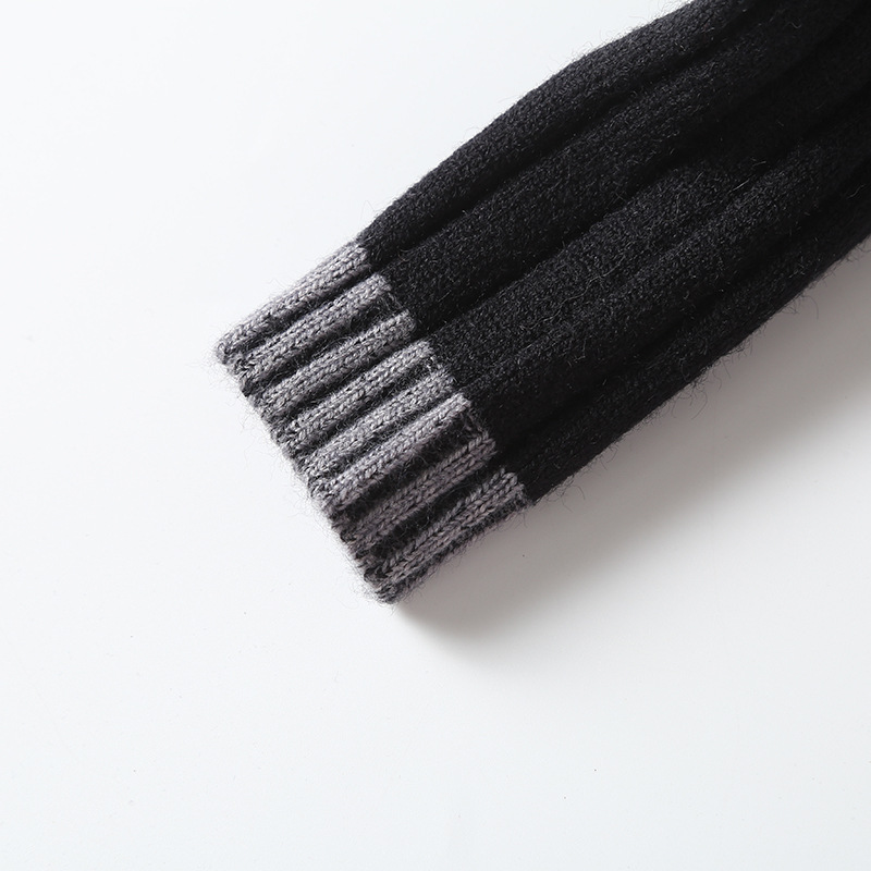 Black Color-block Short Knitting Cardigan Sweater V-Neck Long Sleeve Women New Fashion Trend Autumn Winter