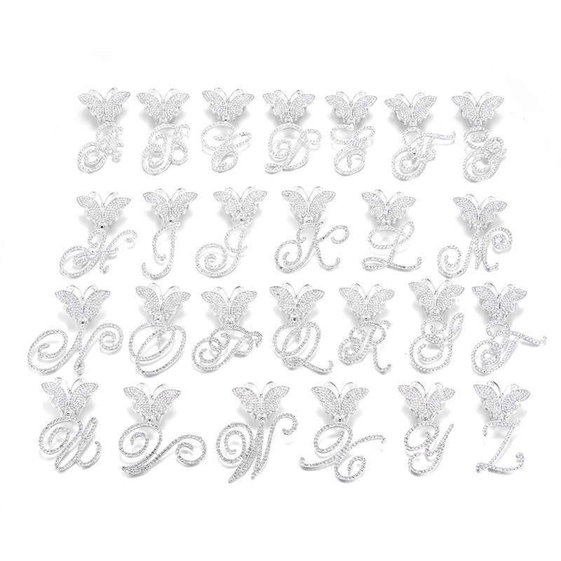 18inch Cuban Chain Butterfly Letter Full Diamond Pendant Cuban Chain Personalized Exaggerated Thick Chain Hiphop Jewelry