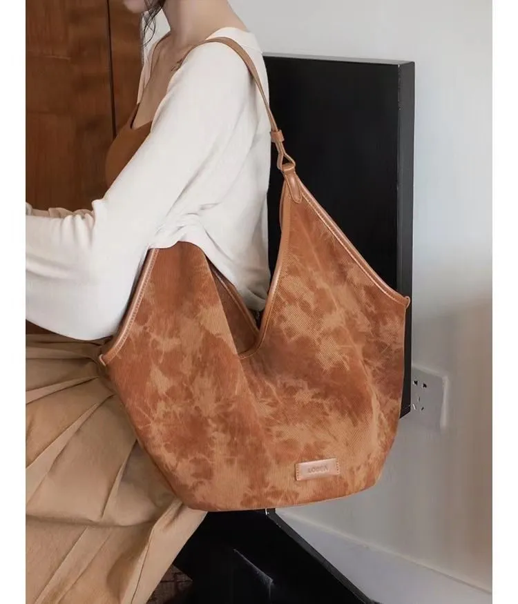 Women's Corduroy Small Shoulder Bag Solid Color Student School Bag Bag Winter Retro Travel Handbags Tote Bags