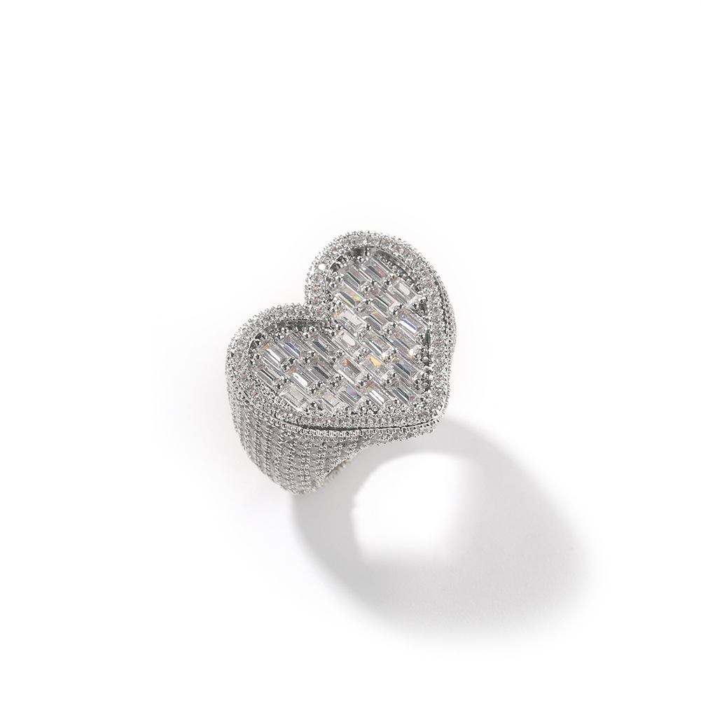European and American style jewelry, street trendy people, high-end feeling rings, personalized hip-hop new T-shaped love zircon
