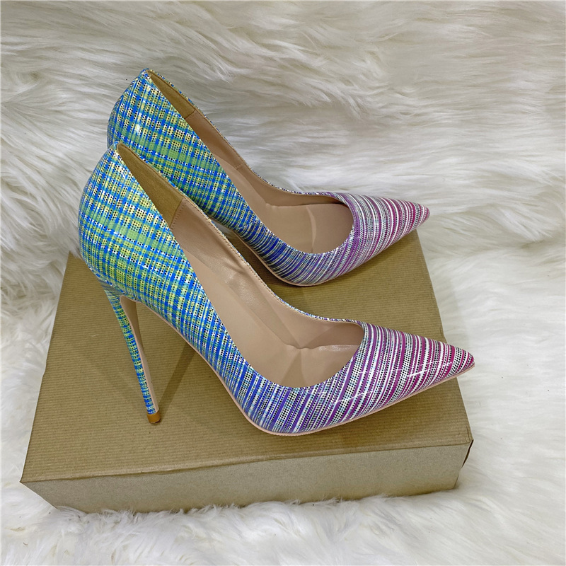 Colored patent leather high heels, thin heeled pointed toe, shallow mouthed soft leather women's shoes