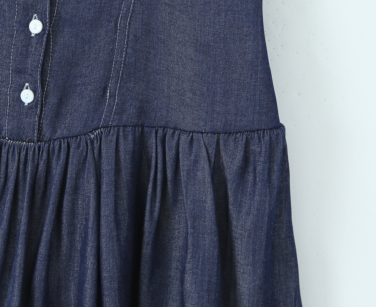 Square Neck Single Breasted Denim Dress