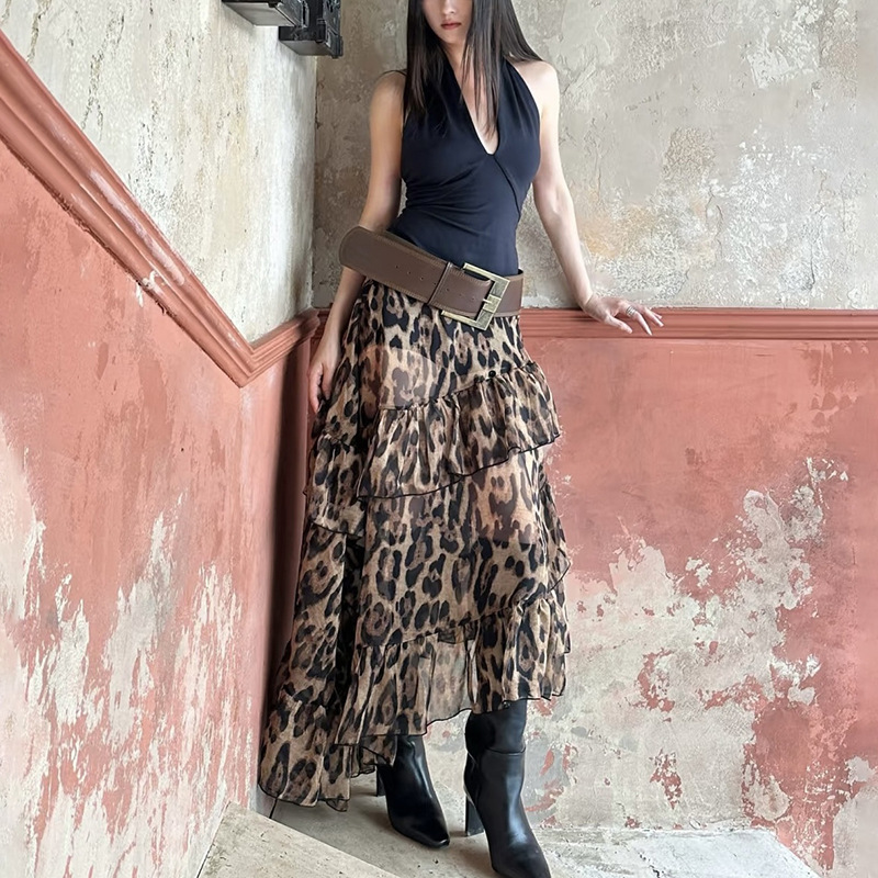 Leopard high waisted loose skirt for women