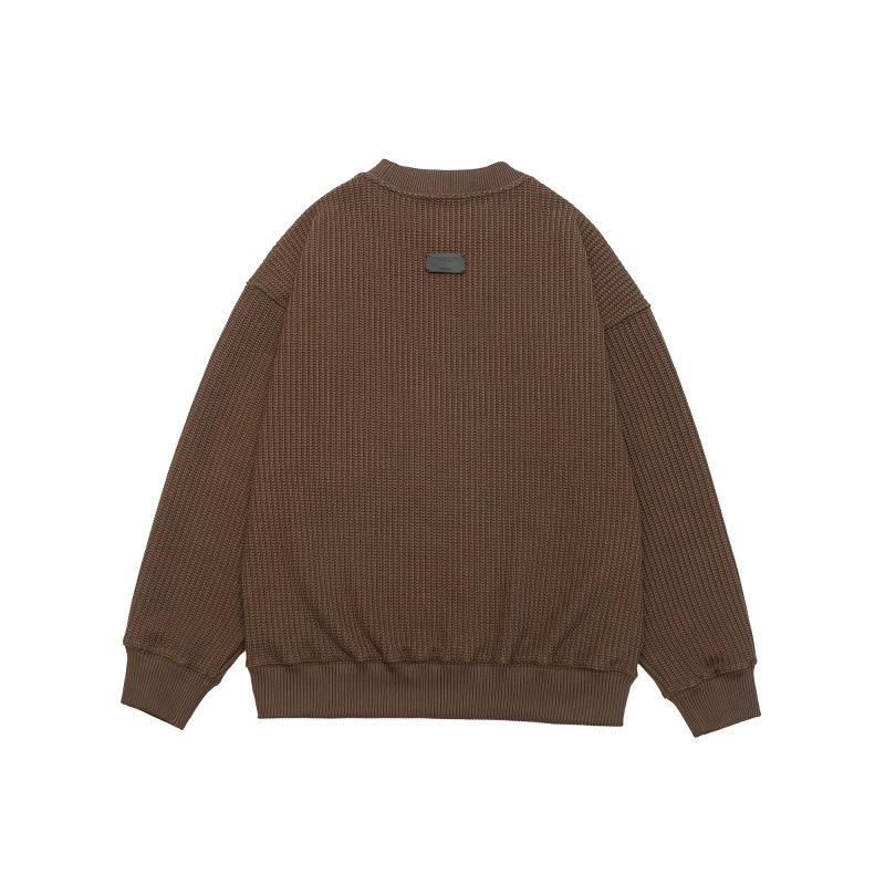 Solid color letter embossed round neck loose knit sweater