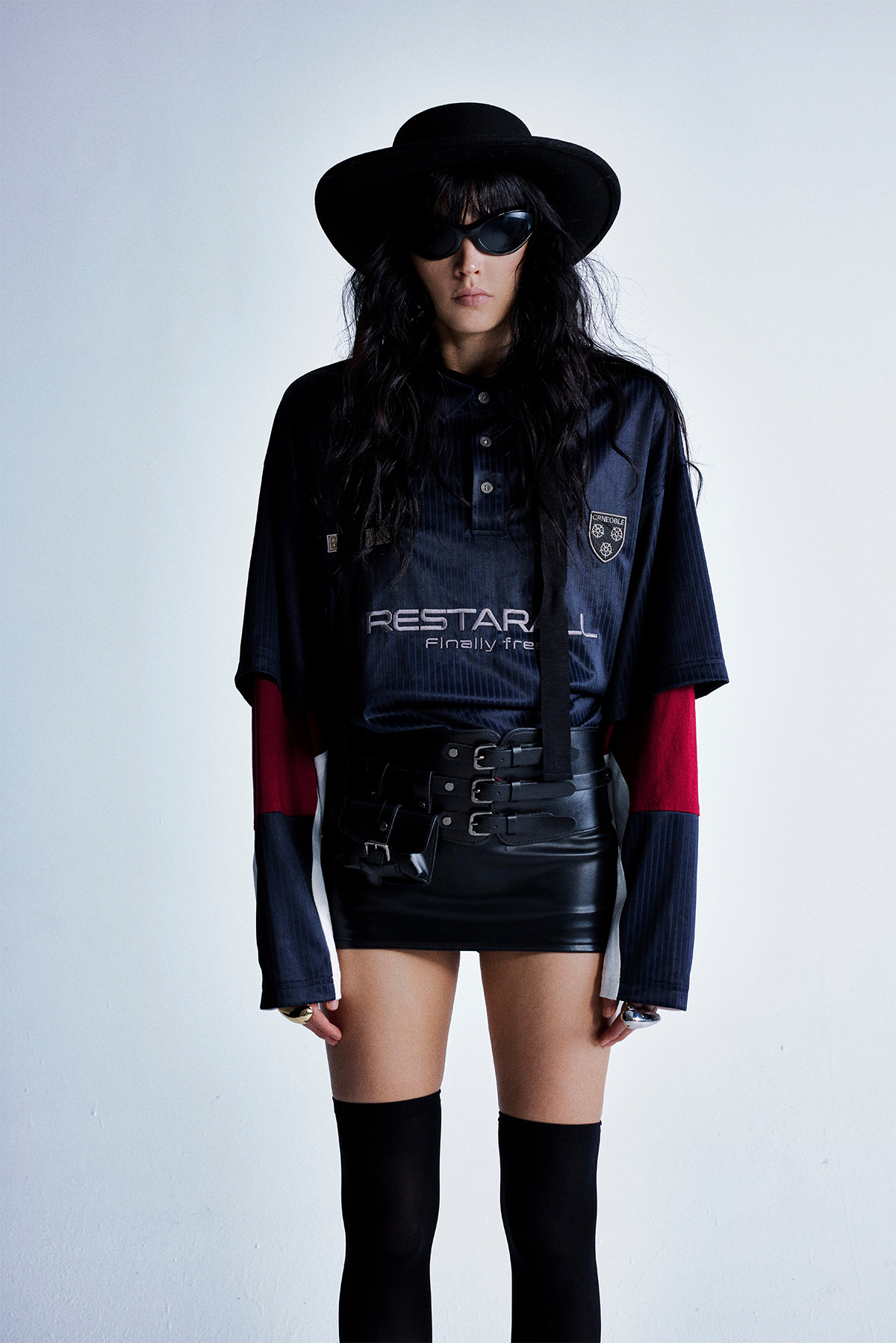 Color Block Full Arm Faux Layered Collared Shirt