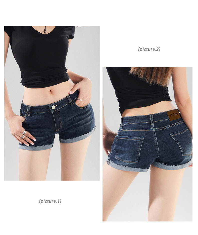 Dark Blue Cuffed Denim Shorts for Women Elastic High Waist Washed Versatile Spicy Girl Sexy Hot Pants