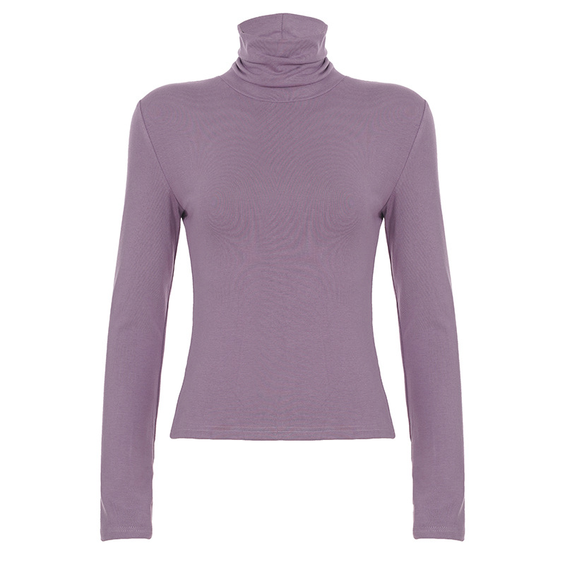 Fitted Wrist-Length Turtleneck Knitted Tee