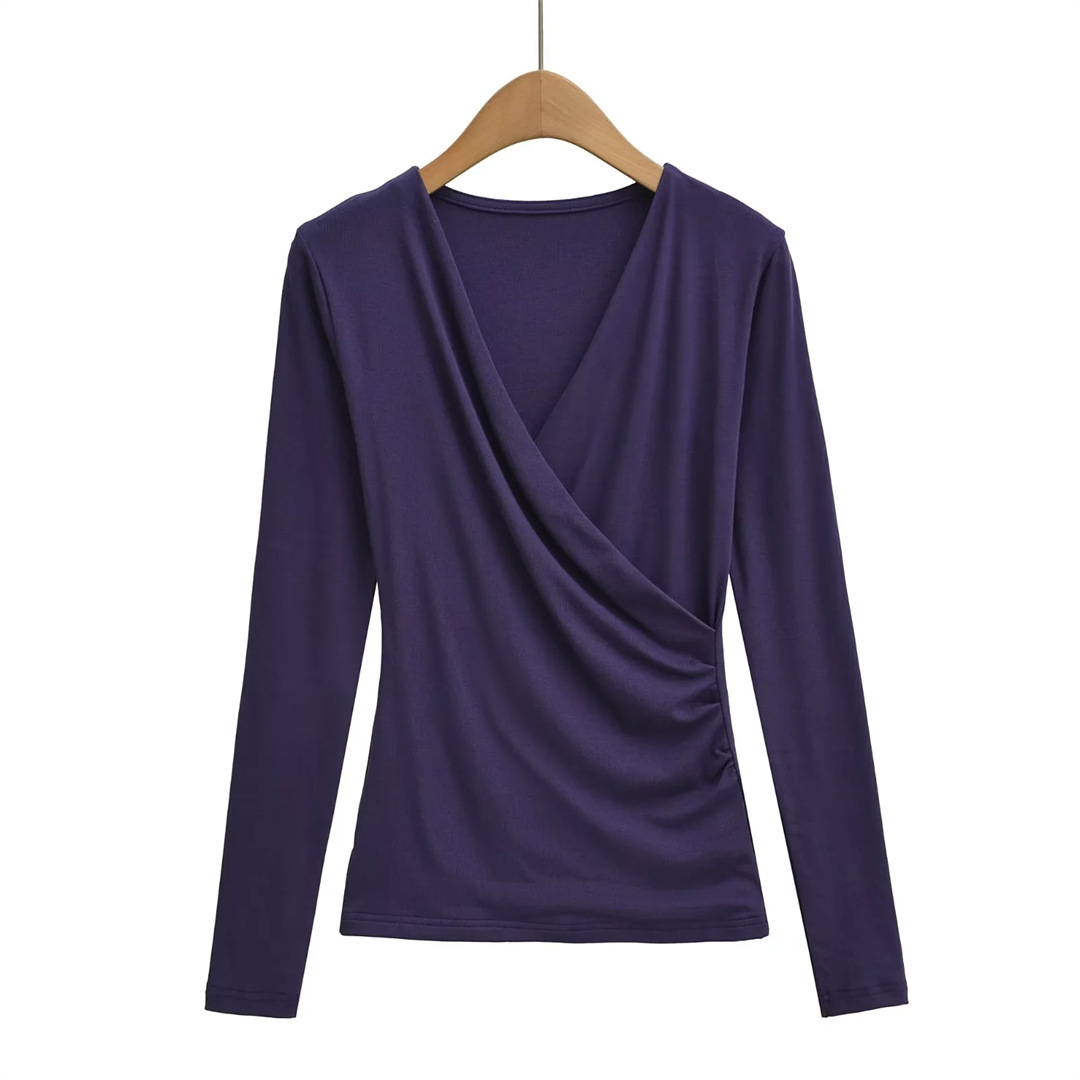 Ladies Plunge Crisscross Full-Sleeved Slim Fit Tee