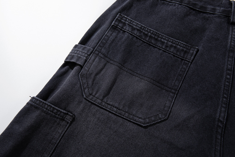 Casual Knife-Edge Pants for Men, Loose Straight-Leg Patchwork Denim Pants, Embroidered Wide-Leg Long Pants