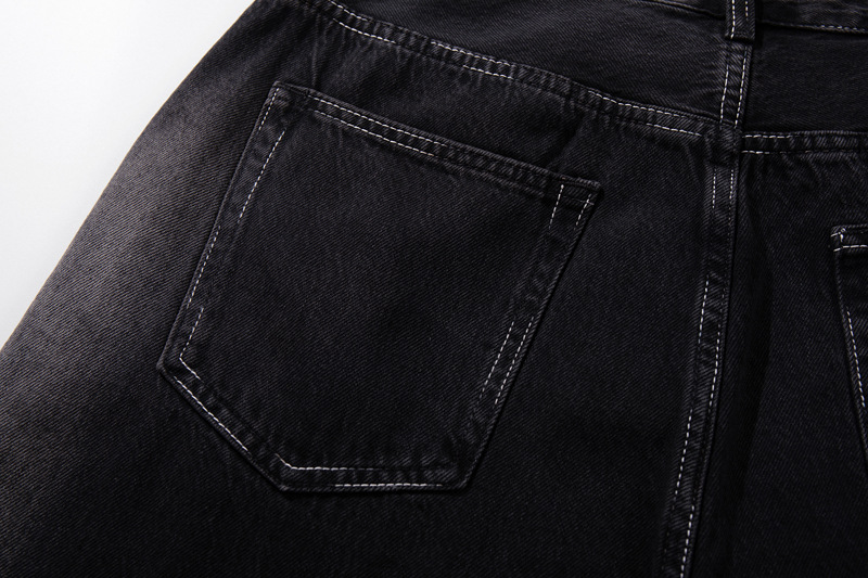 Vintage Washed Lightning Pattern Straight Leg Jeans Men High Quality Gradient Trendy Brand Wide Leg Pants