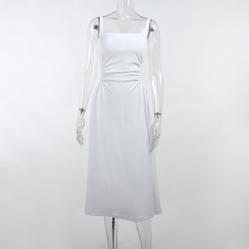 One-Shoulder Sleeveless Polyester Midi Dress