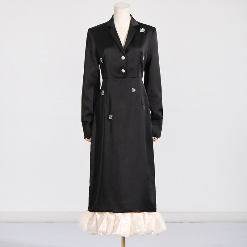 Slimming Notch Collar Crystal-Embellished Sheer Panel Maxi Dress