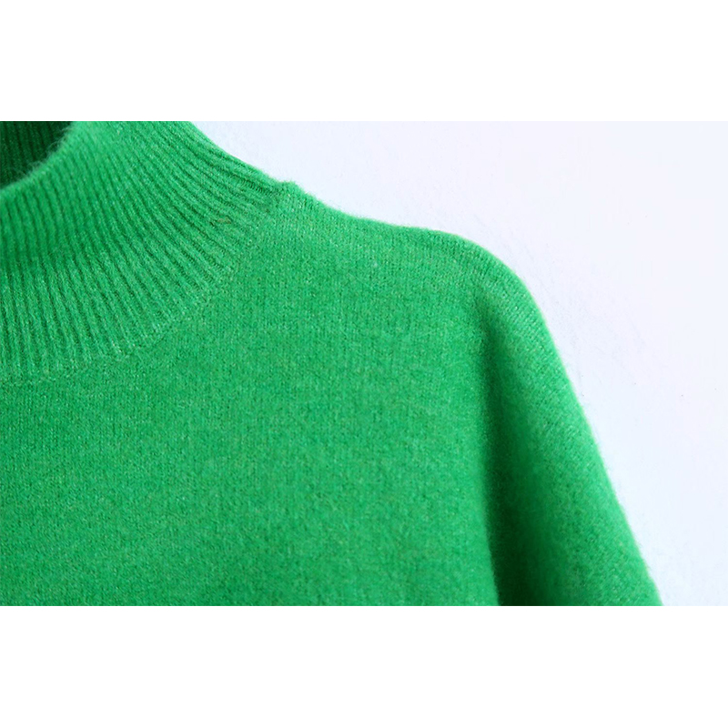Women Fashion Solid Knit Sweater Top Long Sleeves High Neck Vintage Female Knitted Sweaters Pullover Chic Tops