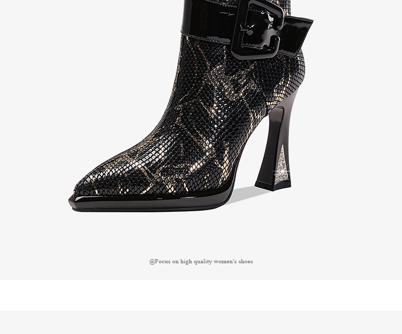 Brand Women's Ankle Booots Autumn Winter Shoes Genuine Leather Sexy High Heels Pointed Toe Gold Silver Dress Party Shoes