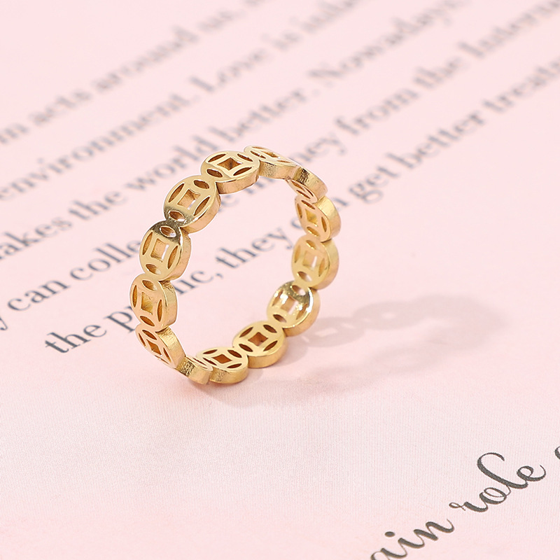Vintage Titanium Steel Copper Coin Ring Stainless Steel Money Making Ring 18k Gold Index Finger Male And Female Tail Ring