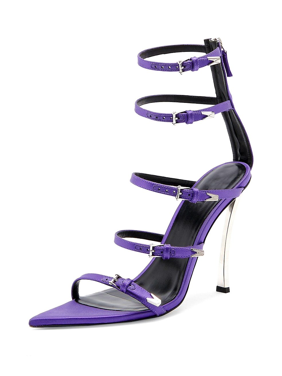 High Heeled Pointed Roman Sandals, Satin Sheepskin Buckle, Womens Oversized Shoes