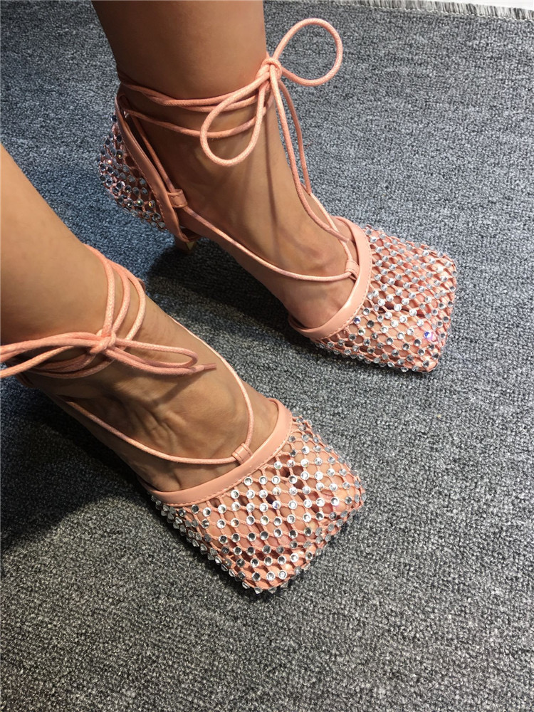 Processing Time:7-15 days after placing orders Women's Summer Fashion Sexy Hollow Out Water Diamond Mesh Bread Head Sandals European and American High Heel Show Shoesdals