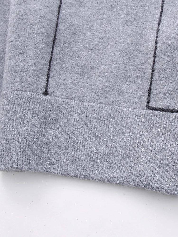 Ladies Geometric Slouchy Knit Mock Neck Pullover