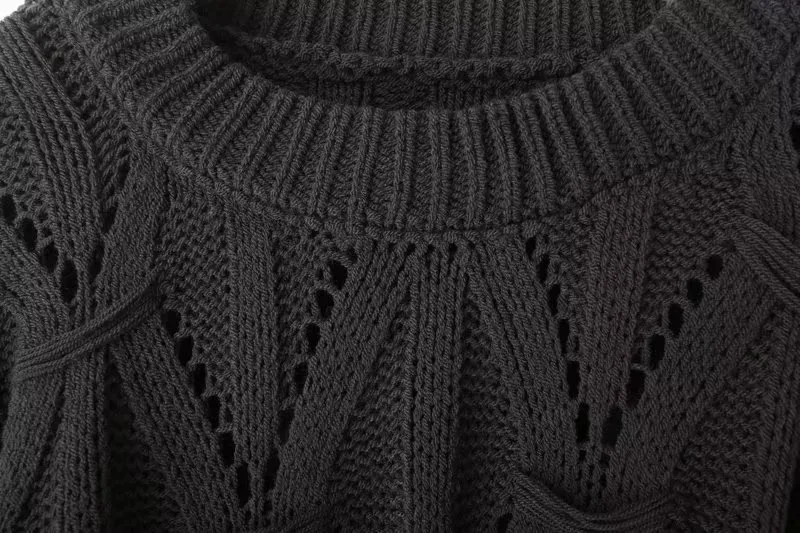 Ladies Relaxed Crew Neck Plain Openwork Sweater