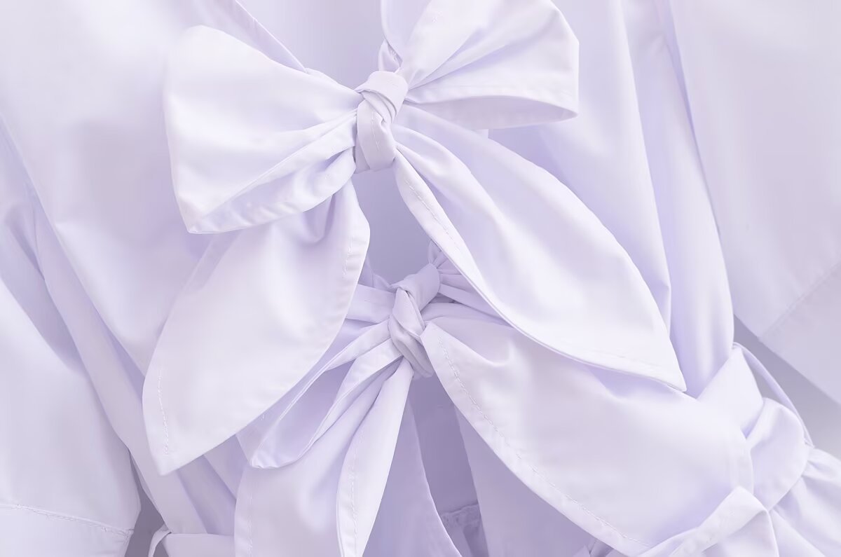 V-neck bow tie tied shirt top for women