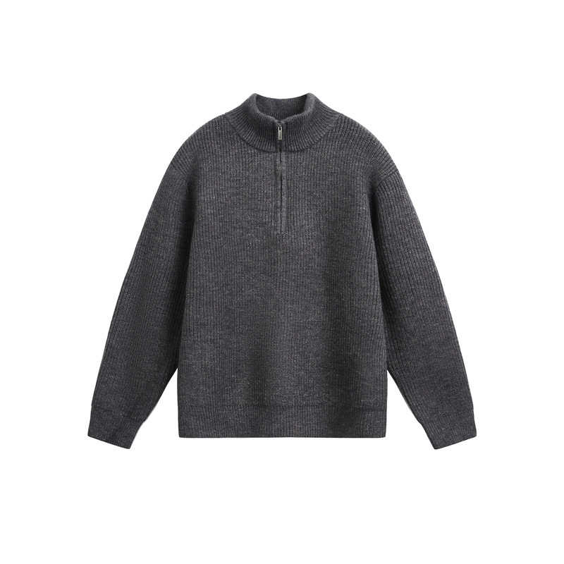 Oversized Japanese Workwear Zip-Up Ribbed Sweater