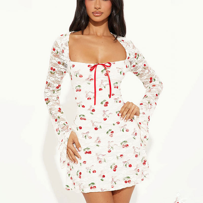 Geometric Cutout Patchwork Graphic Full Arm Short Dress