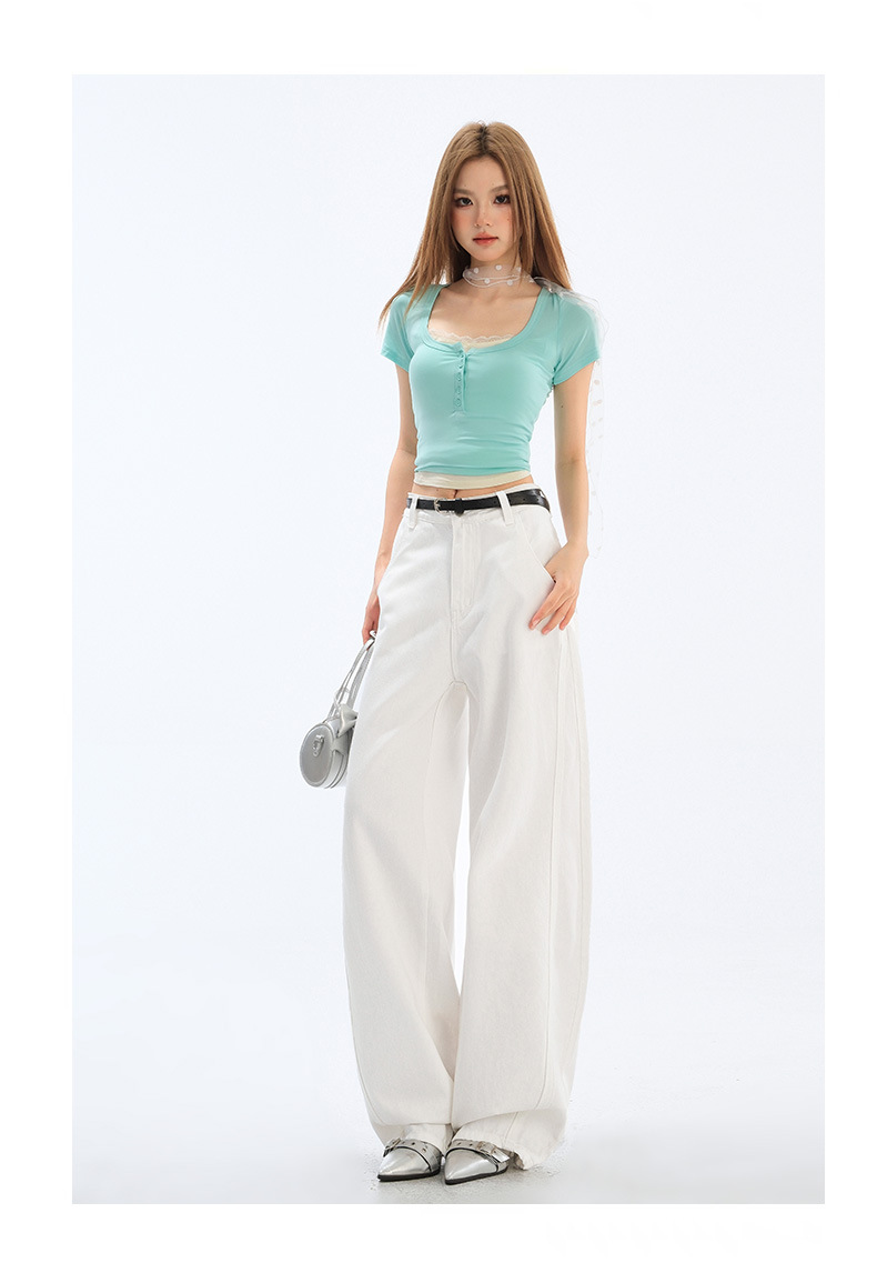 Light-colored Wide-leg Jeans for Women - Summer New Arrival, Split Design Loose Fit Concealing Meaty Legs with Vertical Feel Banana Flare Pants