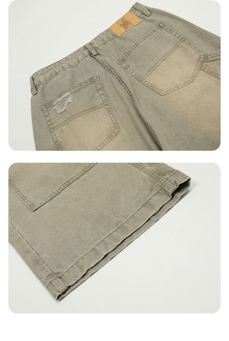 Ripped Slim Fit Loose Wide-Leg Straight Casual Denim Trousers