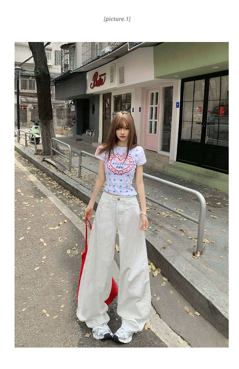 Women's White Pants Loose Slimming Drape High Waist Wide Leg Trousers