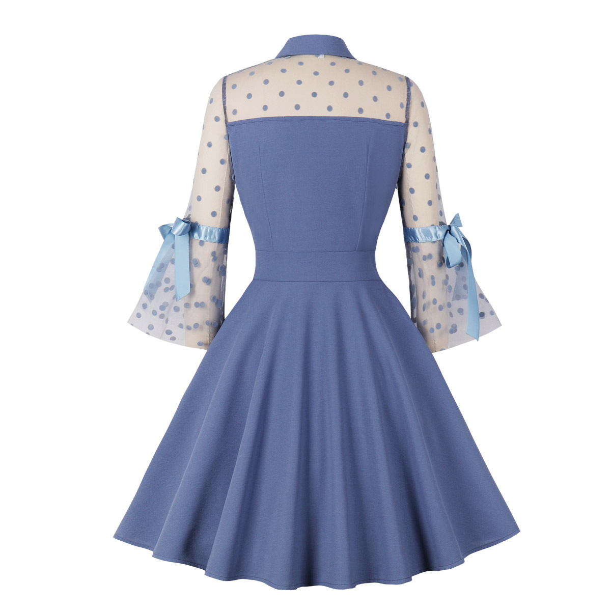 A-line Stand Collar Elbow-Length High Waist Commute Dress