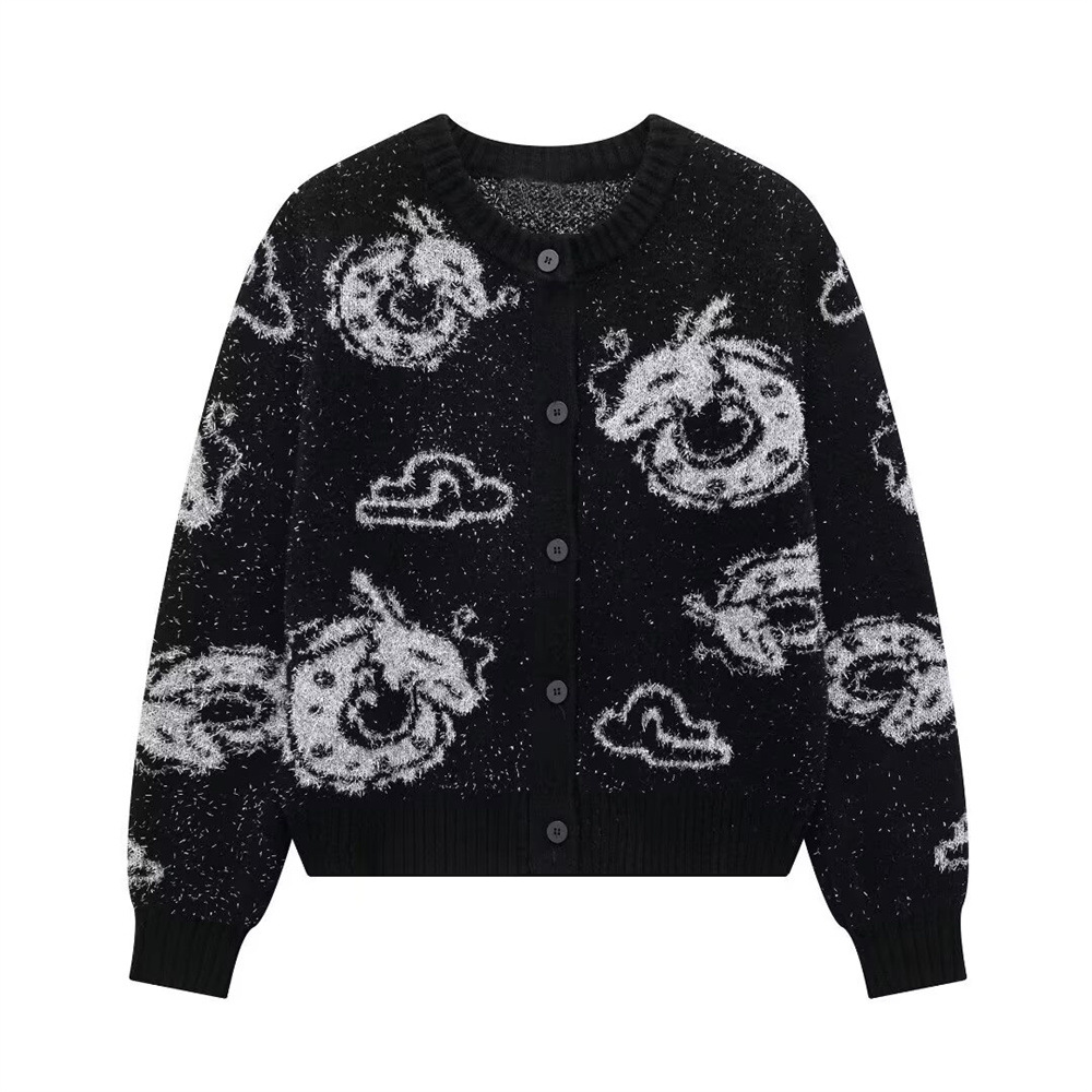 Plain Polyester Button-Up Sweater