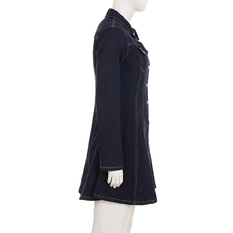 Sleek Flattering Polo Collar Long Sleeve Cotton Dress